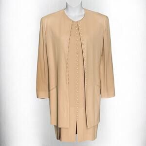 Vintage 80s Jones New York Dress Jacket Set Sz 16 Champagne Mother of Bride Glam